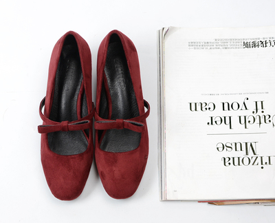 新款春秋2017 文藝學(xué)院蝴蝶結(jié)方頭絨面粗跟中跟 伴娘婚鞋瑪麗珍女單鞋 岸森坡跟單鞋型號【價格 圖片 品牌 報價】-蘇寧易購富天興鞋帽服飾專營店