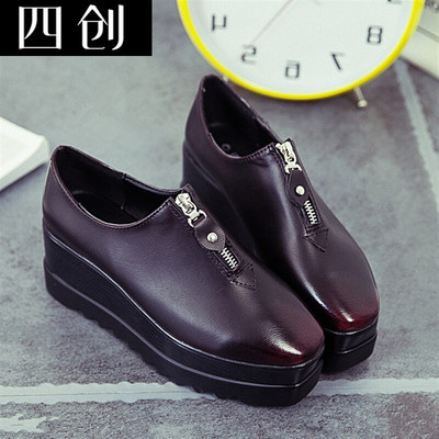 坡跟鞋高跟鞋松糕鞋休閑鞋個性潮鞋2017春秋新款低幫鞋單鞋女鞋子黑色36標準 四創(chuàng)坡跟單鞋型號【價格 圖片 品牌 報價】-蘇寧易購四創(chuàng)服飾鞋帽樸云專營店
